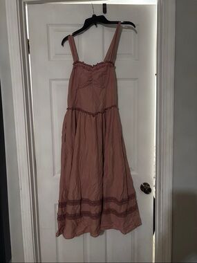 American Eagle Dusty Rose Smocked Dress with Tie Straps